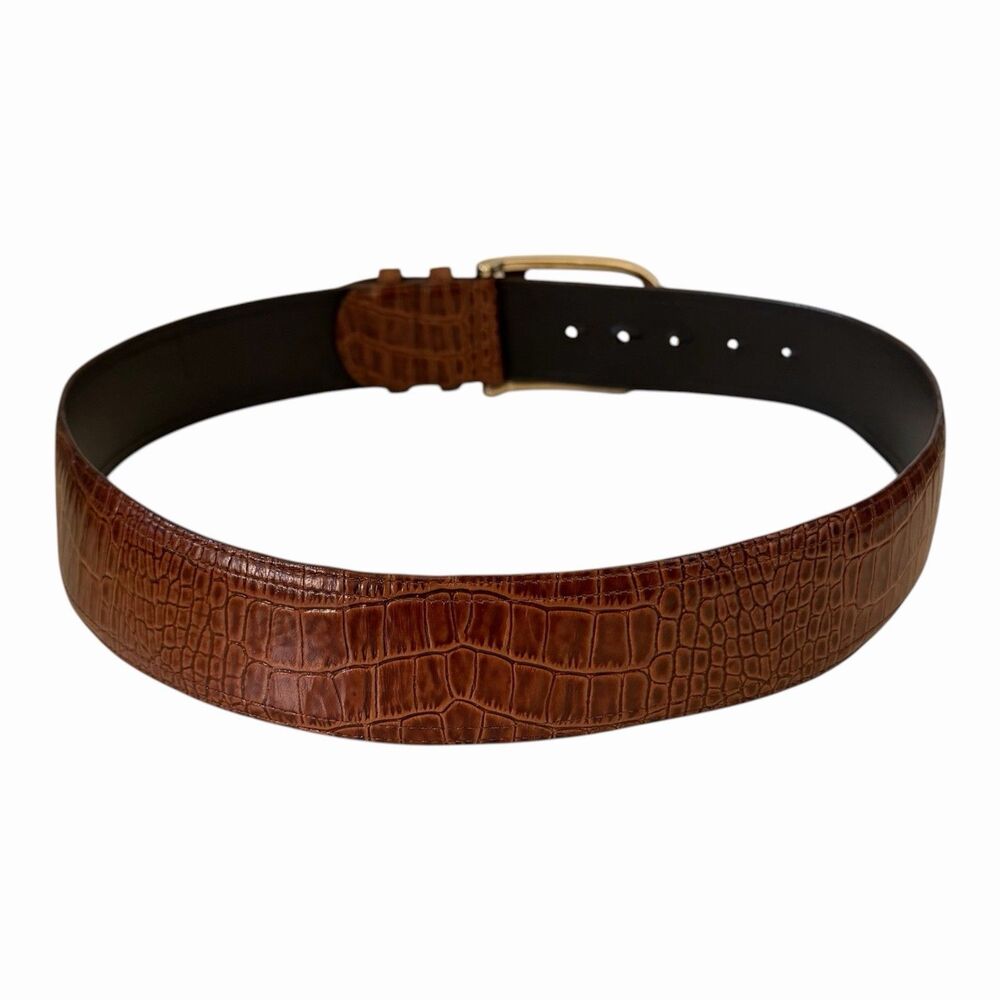 G Duftler Equestrian Spur Belt 34 Croc Embossed Leather 2" Wide Oversized Buckle - Picture 3 of 8